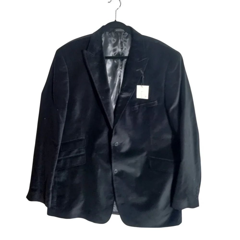 J.Ferrar Mens‎ Black Cotton Corduroy Blazer Modern Fit Size 48L New